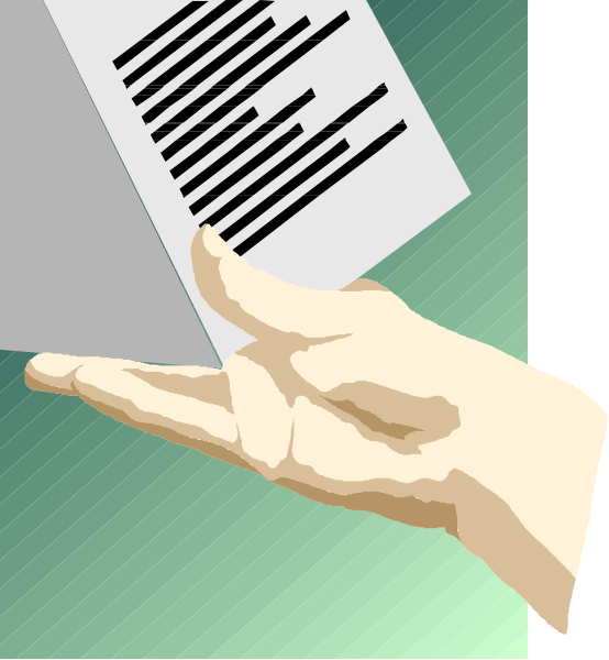 The illustration shows a hand holding an envelope with text on it against a green background; there is no visible person or animal in this image.