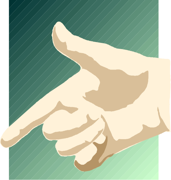 The image shows a hand pointing upwards with an index finger extended against a green background.