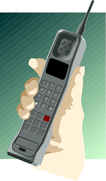 The image shows a hand holding an open flip phone with buttons visible on its screen; it is set against a blue background that has abstract patterns resembling water droplets.