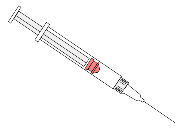The image shows a syringe with an attached needle on top of it against a black background.