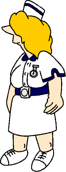 The black and white cartoon shows a nurse standing next to an officer with her hand on his shoulder; both characters appear in uniforms typical of their roles: nurses wear dresses while officers have badges around neck, suggesting this is set within law enforcement context or during wartime when military personnel might be involved.