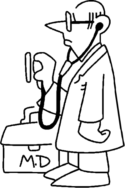 The black and white cartoon features a man standing next to an open briefcase with "MD" written on it; he is holding what appears to be a camera in his hand while looking at something off-frame, possibly taking pictures of items inside the case or being photographed himself by someone else.