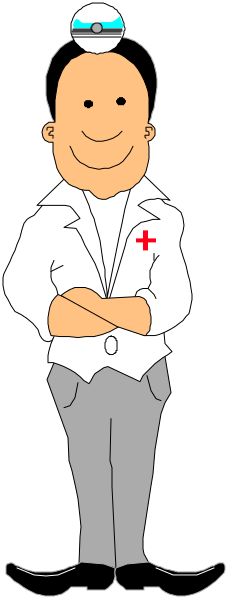 The image shows a cartoon of an emergency medical technician standing against a black background with his arms crossed over his chest.