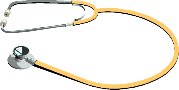 The image shows a stethoscope with two loops of tubing connected to it on top of what appears to be an ECG monitor displaying heartbeat lines; below this is another loop that seems like a catheter, and there's also a small depiction of the American flag in front.