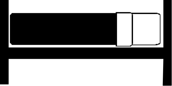 The image shows a black and white illustration of an object that resembles a stylized toothbrush with bristle-like details on one end placed against a gray background.