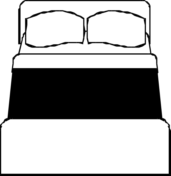 The black and white illustration shows a bed with two pillows on it against different backgrounds: nighttime sky for top image and daylight sky for bottom one.