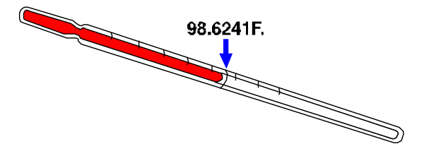 The image shows a red arrow pointing to an object that appears to be a thermometer with two lines on it; there is no text present in this clip-art illustration.