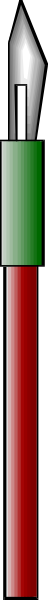 The image shows a vertical red stripe with two green horizontal bars on either side of it against a grey background.