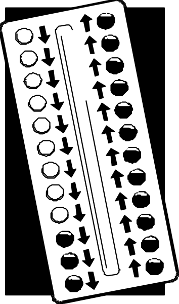 The image shows a black and white illustration of an electronic control panel with various buttons labeled "up," "down," "left," "right" in different directions around it.