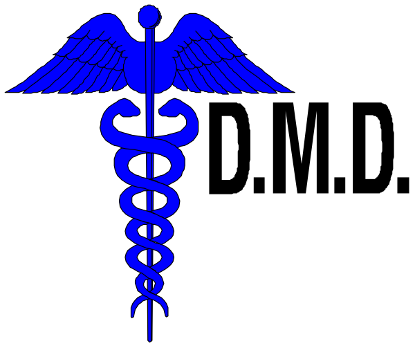 The image shows a stylized graphic of two blue medical crosses with white serpents on them against a black background.