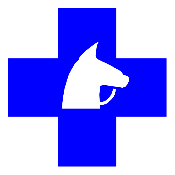 The image shows a blue cross with an icon of a horse on it against a black background.