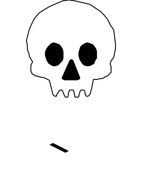 The black and white logo of a skull with crossed bones on it.