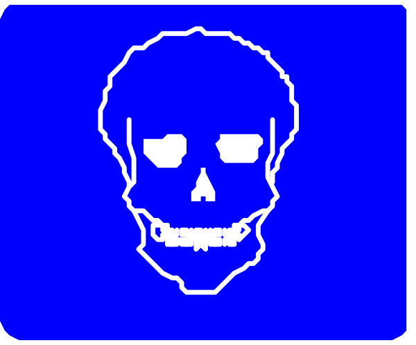 The image shows a blue background with an overlaid white silhouette of what appears to be a human head wearing glasses on top of it.