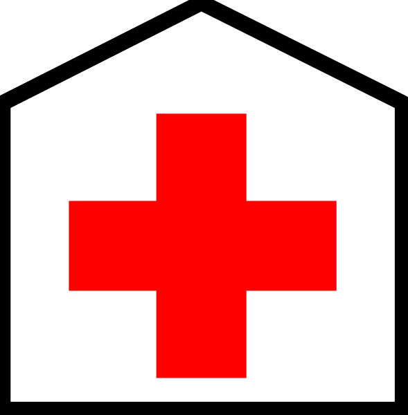The image shows a red cross on top of an ambulance symbol with black backgrounds for each part.