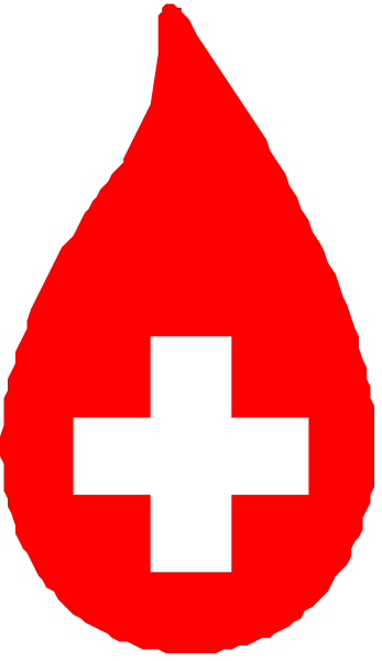 The image shows a red blood cell with an exclamation mark inside it next to a white cross on a gray background.
