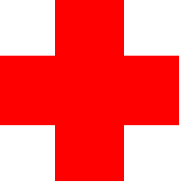 The image shows a red cross on black background with white borders around it.