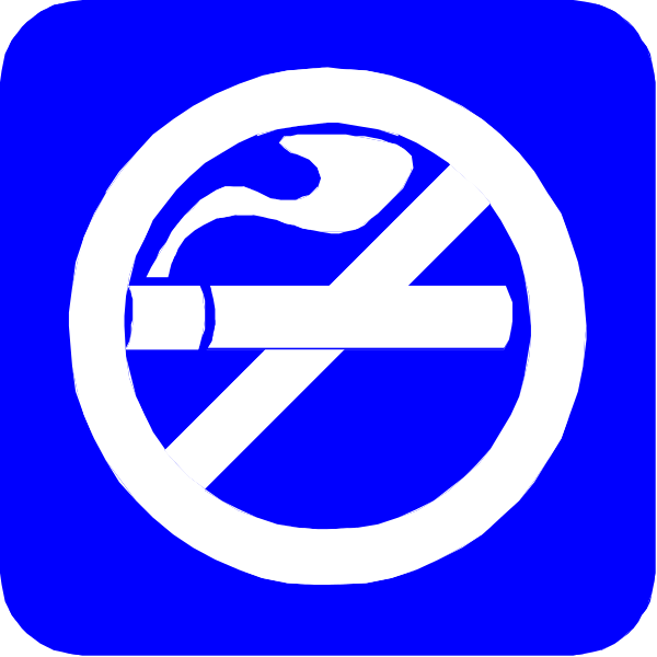 The image shows a blue "no smoking" sign with an icon of a cigarette crossed out by it.