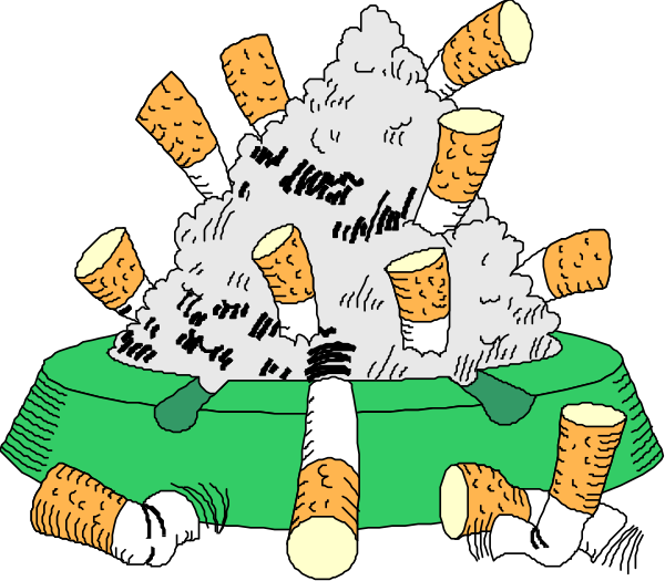 The illustration shows a cartoon depiction of an explosion with cigarettes flying out from it against a black background; there is no text present in this image.