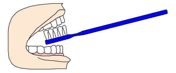 The image shows a cartoon of an open mouth with sharp teeth emitting blue light from it against a dark background.
