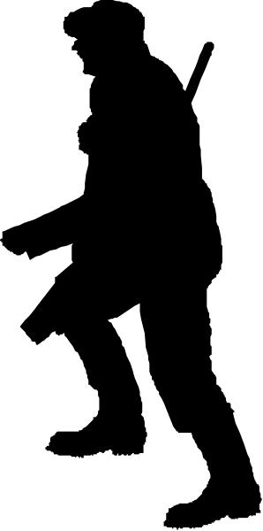The image shows a black background with two white rectangles on either side of what appears to be an abstract shape resembling a person in between them; there is no text present within this small clip-art image.