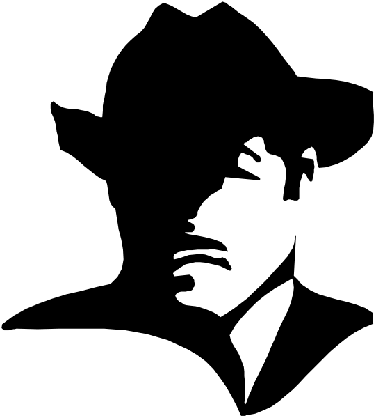 The image shows a black silhouette of an animal with its head turned to look at something off camera against a white background.