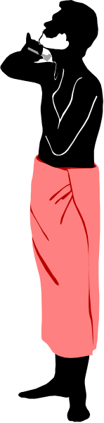 The image shows a person standing against a red background with their back to us; there is no other object or action depicted in this small clip-art image.