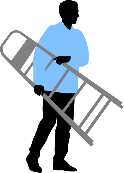 The image shows a cartoon of an emergency ladder with its top leaning against something out of frame on what appears to be a dark background; there is no visible text in this small clip-art illustration.