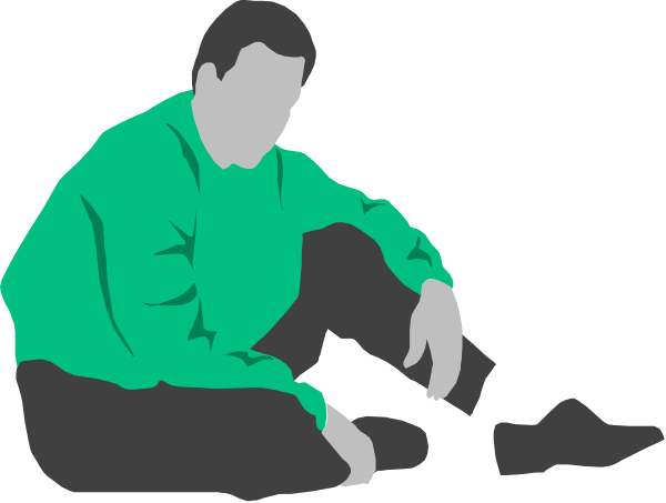 The image shows a black and white illustration of two individuals sitting on what appears to be an indoor floor with their backs turned towards each other; one person is wearing dark pants while the other wears light-colored ones, both have short haircuts and appear relaxed or contemplative in posture.