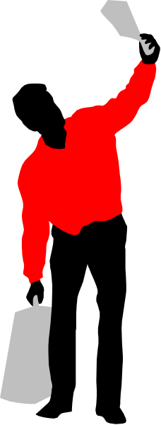 The image shows a red silhouette of an animal with its head sticking out from behind another object on what appears to be a gray background.