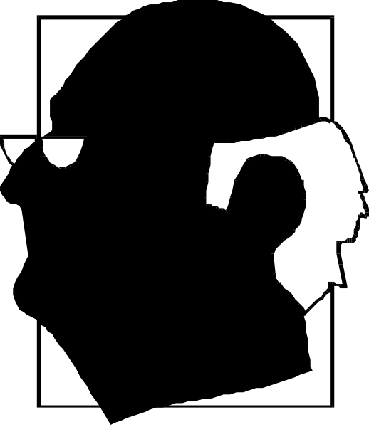 The image shows a black silhouette of an animal with two ears on top of its head against a white background.