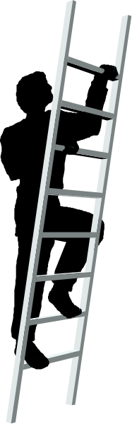 The image shows a black and white photo of two ladders placed side by side with their rungs aligned vertically against each other on what appears to be an outdoor surface at nighttime.