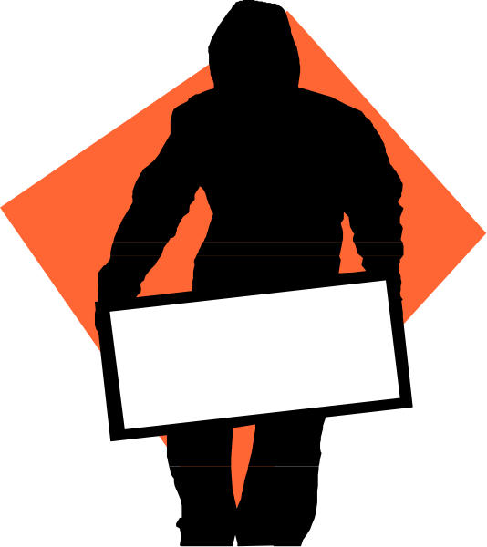 The image shows a black silhouette of an individual holding up two fingers against a red background with white text that reads "YOUR CARD HERE."