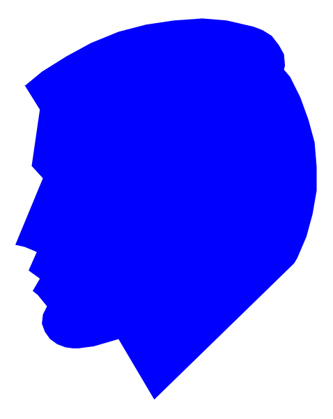 The image shows a blue silhouette of an adult human head against a dark background with no other discernible features visible in this small clip-art format.