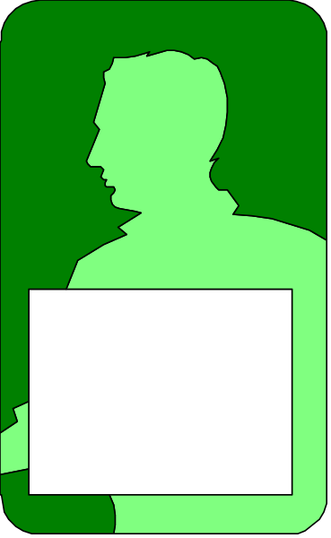 The image shows a green silhouette of an adult male figure with dark hair on top left corner against white background; in bottom right is a black rectangle containing text that appears to be reversed due to mirroring effect, making it illegible without flipping horizontally or vertically.
