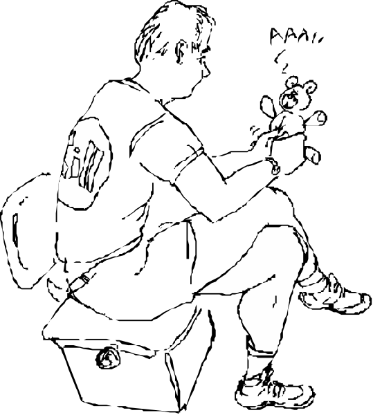 The black and white photo shows a person sitting down with their legs crossed at an angle over another leg that is bent upwards in front of them.
