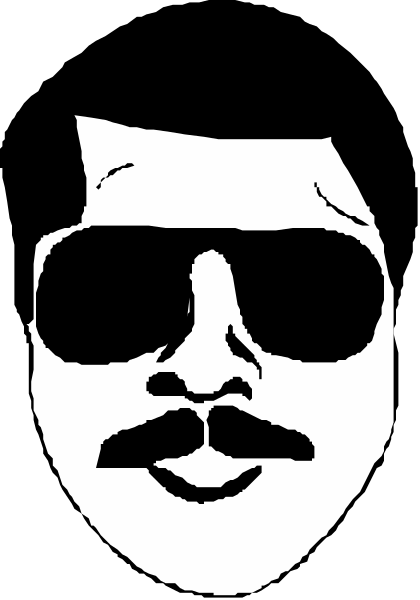 The black and white photo features a man with sunglasses wearing an oversized shirt, looking to his left side of frame.