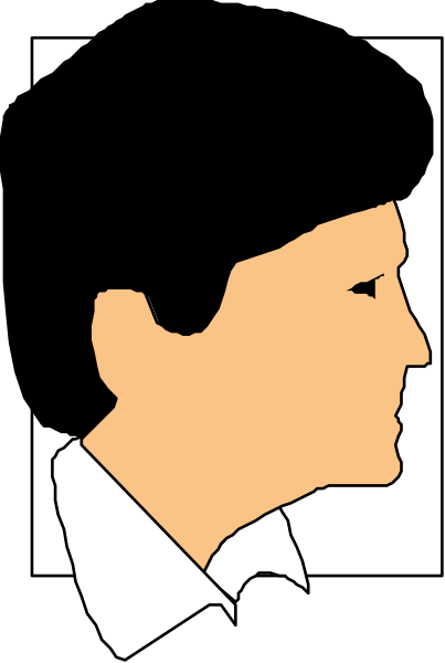 The image shows a black and white silhouette of an adult male with dark hair against a light background on the left side; his face is obscured by shadows cast from above.
