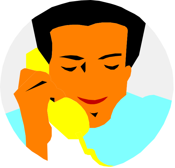 The image shows a stylized illustration of two individuals on phones; both characters appear to be male with dark hair, one is holding an old-fashioned rotary phone while talking into it, wearing blue and white clothing that suggests he might have been dressed in formal attire from the mid 20th century. The other character has a similar hairstyle but wears orange and yellow colors; this individual also holds up his hand to talk on an old-fashioned rotary phone with its receiver held close to their ear, suggesting they are engaged in conversation or listening
