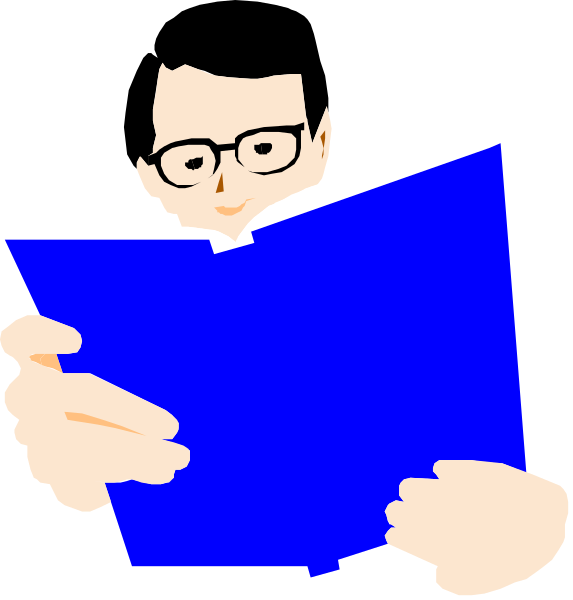 The image shows a person holding an open book with both hands while reading it; there is no text present on either page of the book visible in this clip-art illustration.
