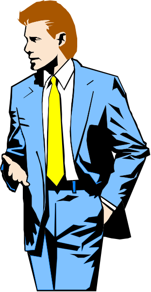 The image shows a man standing with his hands on hips against a dark background; he is wearing a suit jacket over a blue shirt paired with yellow suspenders, has short brown hair, and appears to be looking off-camera while holding what seems like an object in one hand that could possibly resemble a microphone.