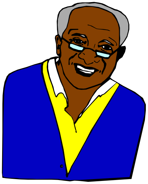The image shows a man with glasses wearing blue shirt standing next to another person who is smiling at him; both individuals appear happy in this clip-art illustration.