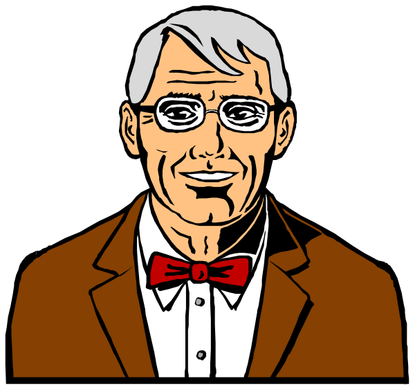The image shows a split screen with two different illustrations of an older man wearing glasses; on top is a cartoon-style drawing where he has gray hair and appears to be smiling broadly in front of what looks like a microphone, suggesting that this could represent him as a public speaker or announcer. Below the first image is another depiction with more realistic features showing his face from an angle slightly above shoulder height; here he wears glasses but without any visible accessories such as a bow tie and has darker hair than in the top illustration. The background of both images appears to