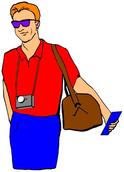 The cartoon shows a man with sunglasses carrying a camera bag over his shoulder while walking down an alleyway holding what appears to be mail in one hand.