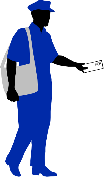 The image shows a black and white silhouette of an adult male figure walking with his head down while carrying what appears to be a bag on one shoulder; he is depicted in profile view against a plain background, which suggests that this could possibly represent public transportation or commuting given its simplicity and the presence of luggage.