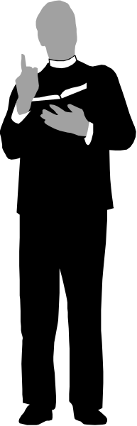 The image shows a black silhouette of an adult male figure standing upright with his arms at sides against a plain background; he is wearing what appears to be formal attire including a tie that extends downward, and there's no visible face due to the dark coloring used for this representation.
