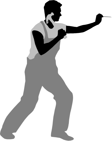 The black and white silhouette of a person dancing with their arms outstretched against a dark background.