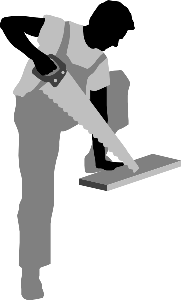 The image shows a black and white pixelated illustration of an individual using what appears to be some sort of device with their hands while standing in front of it; there is no text present within this small clip-art image, which focuses on depicting human activity or interaction rather than detailed description.