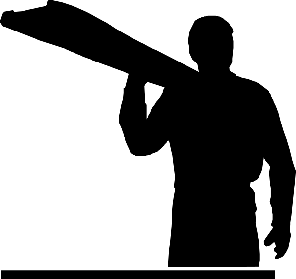 The black and white silhouette of a person standing next to an object that resembles a tree with branches extending outward in various directions.