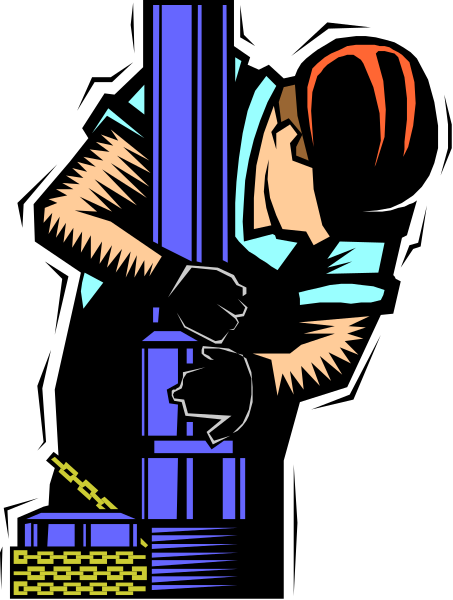 The illustration shows a person working on an object that resembles a pipe with two openings at either end; it appears to be in black-and-white coloring.