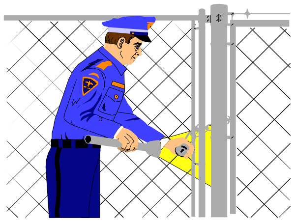 The black and white illustration shows a police officer standing behind bars with his hands on them while looking out of an open window in what appears to be a jail cell.
